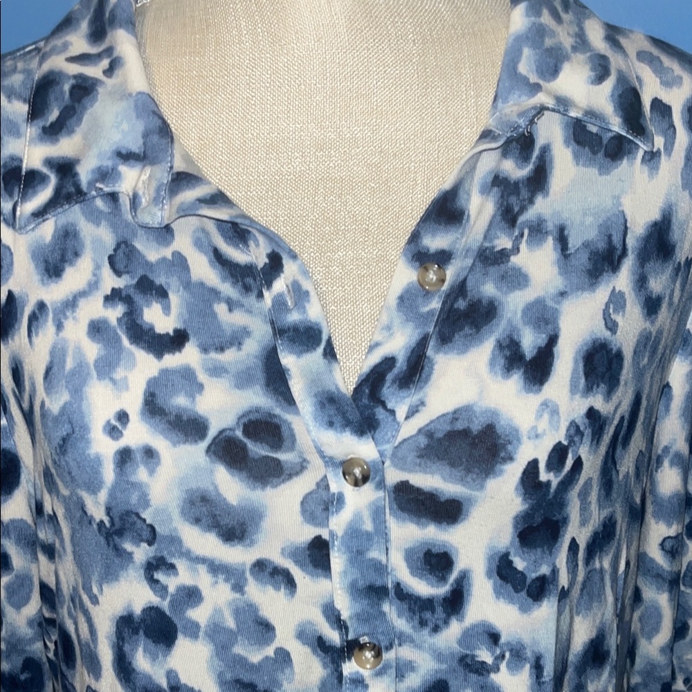 New Directions Tunic Patterned Button Down Shirt,… - image 3